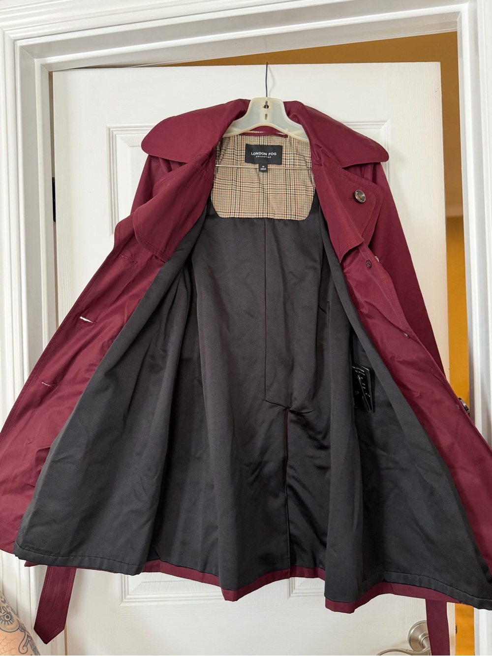 London Fog Burgundy/Maroon Trench Coat with Waist Tie - Picture 6 of 8
